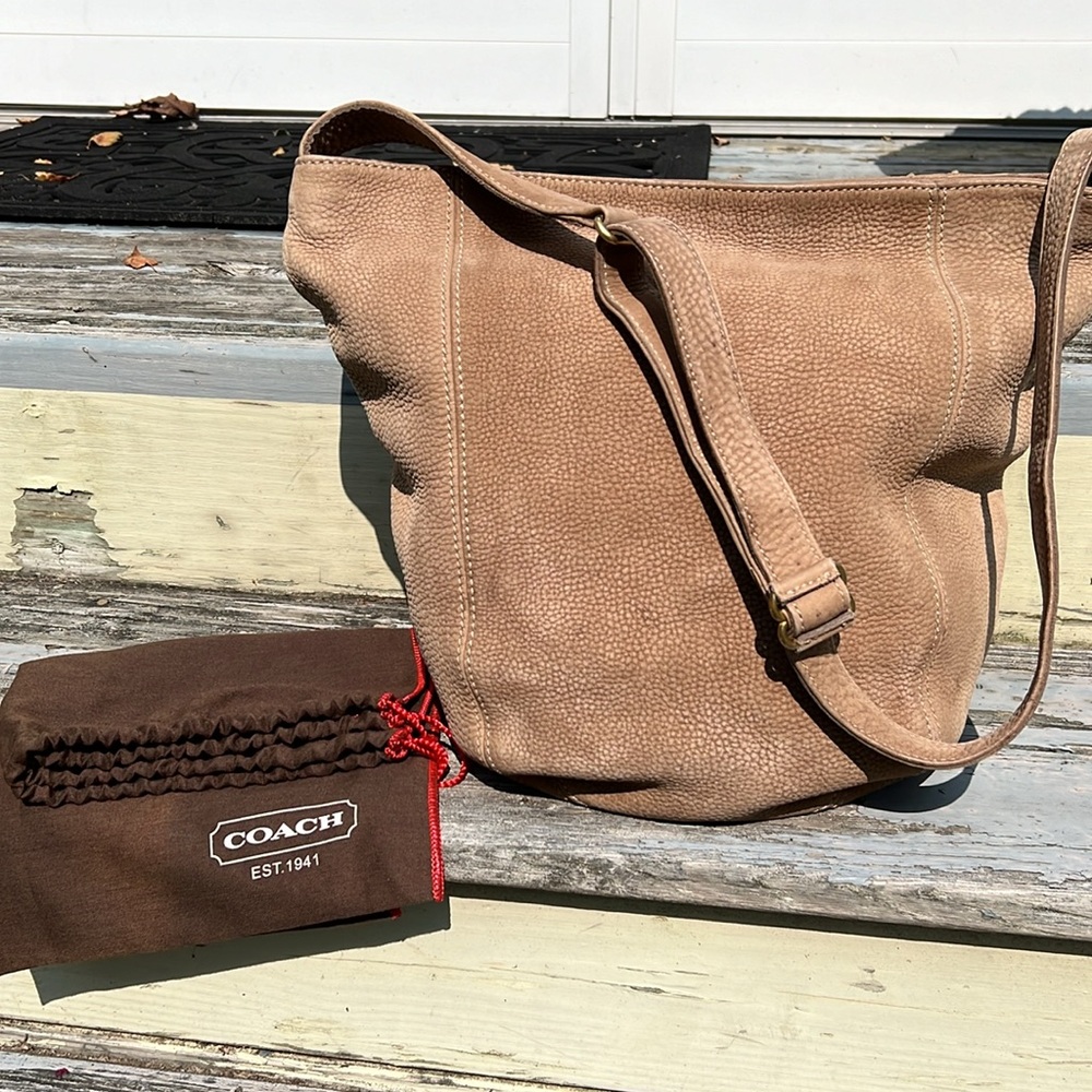 Coach Y2K Vintage Pebbled Leather Tan Tote Hobo Boho Hippie NuBuck Suede Handbag